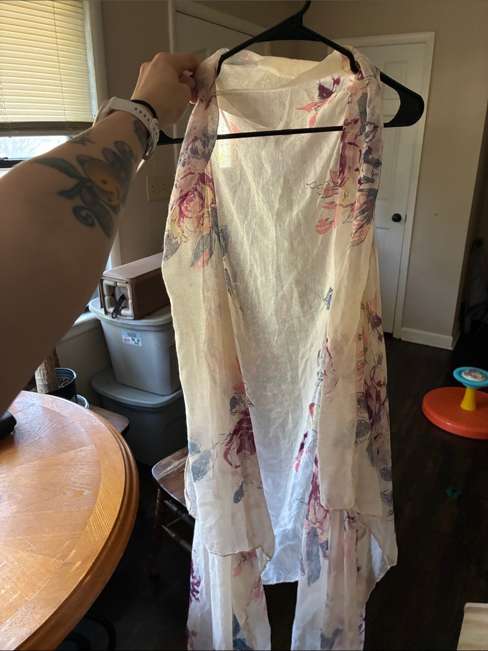 Lightweight Floral Cream & Pink Open-Front Cardigan